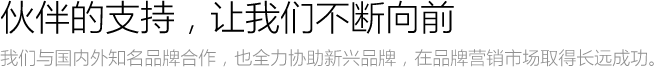 伙伴的支持，让我们不断向前,我们与国内外知名品牌合作，也全力协助新兴品牌，在品牌营销市场取得长远成功。